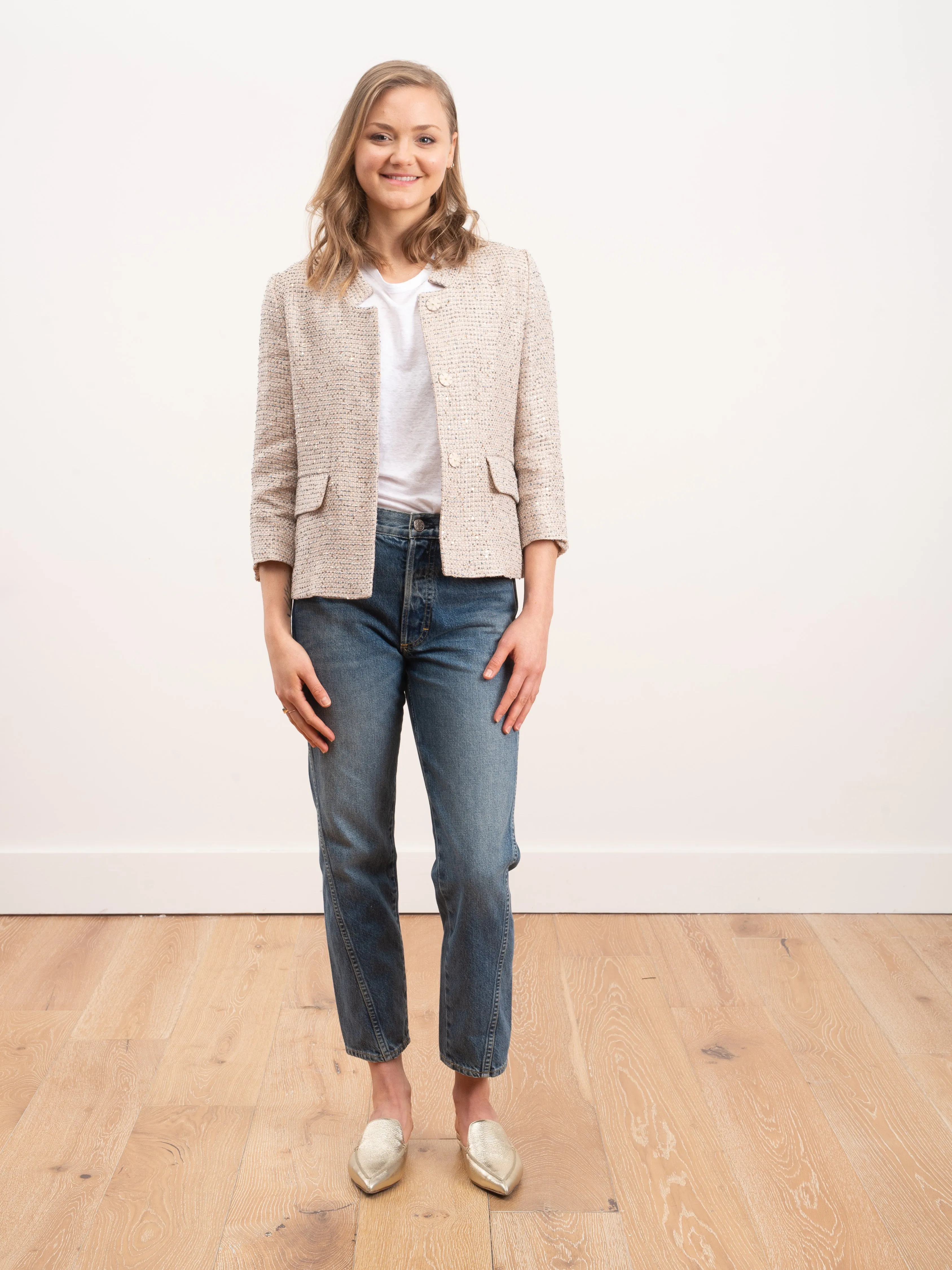 lurex tweed short coat - beige 2000