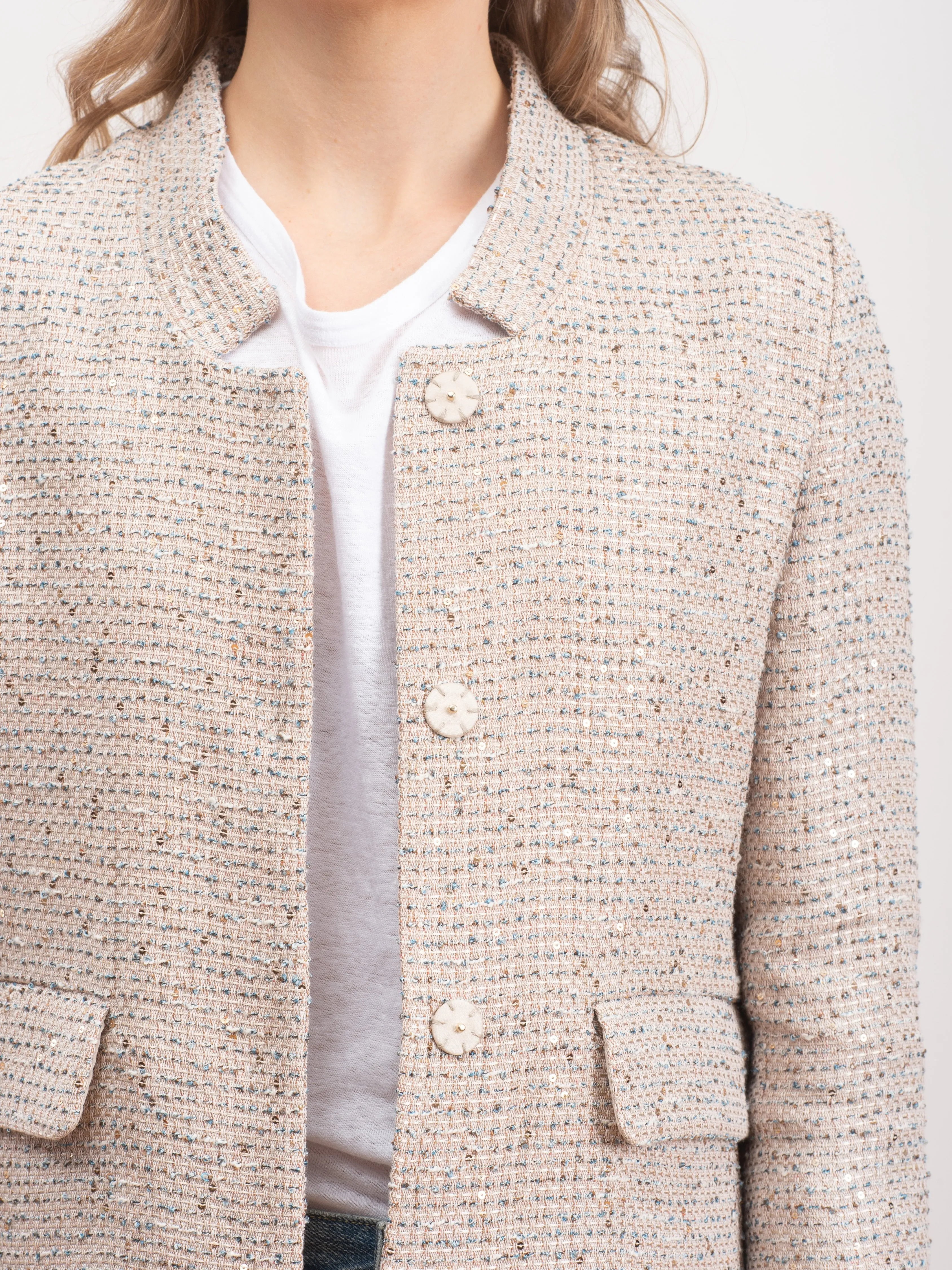 lurex tweed short coat - beige 2000