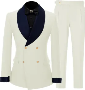 Mens Tuxedo Suits Slim Fit Double Breasted Wedding Suit for Men 2 Piece Navy Shawl Lapel Men's Formal Jacket Pants Set