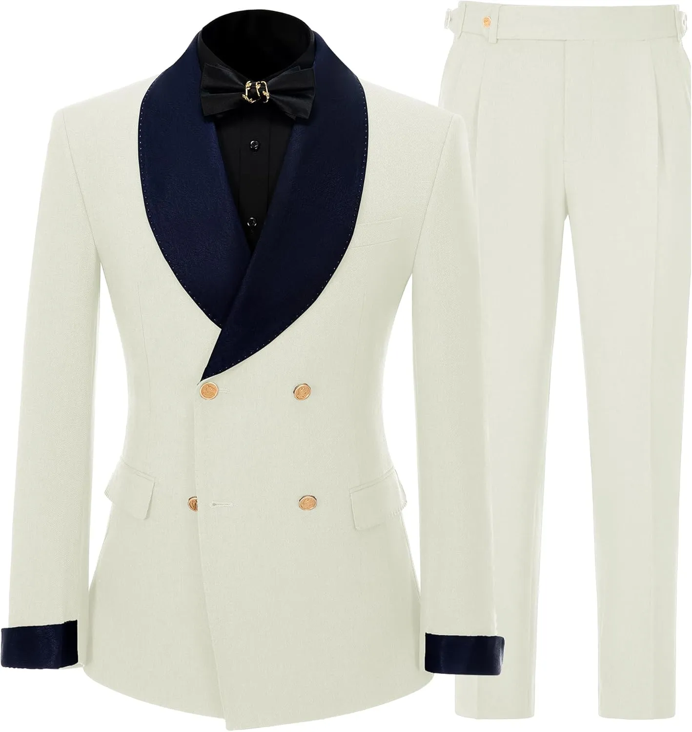 Mens Tuxedo Suits Slim Fit Double Breasted Wedding Suit for Men 2 Piece Navy Shawl Lapel Men's Formal Jacket Pants Set