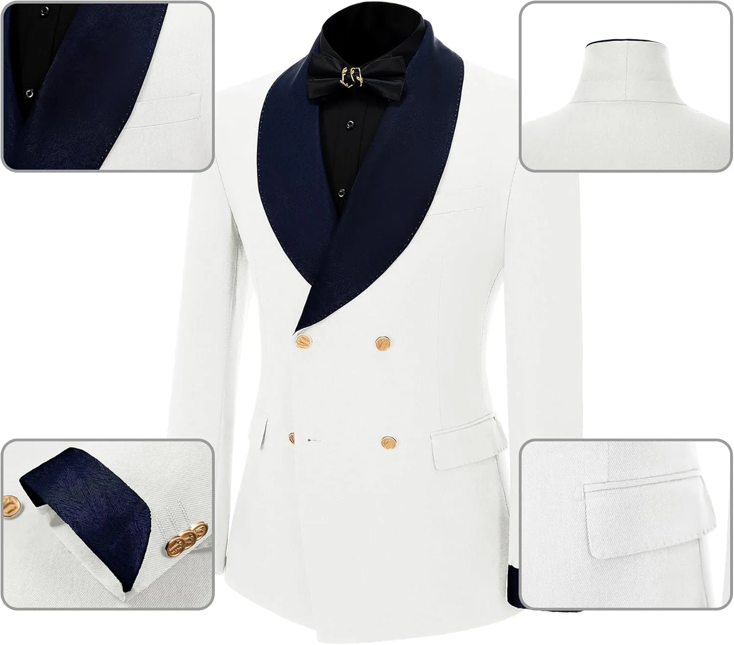 Mens Tuxedo Suits Slim Fit Double Breasted Wedding Suit for Men 2 Piece Navy Shawl Lapel Men's Formal Jacket Pants Set
