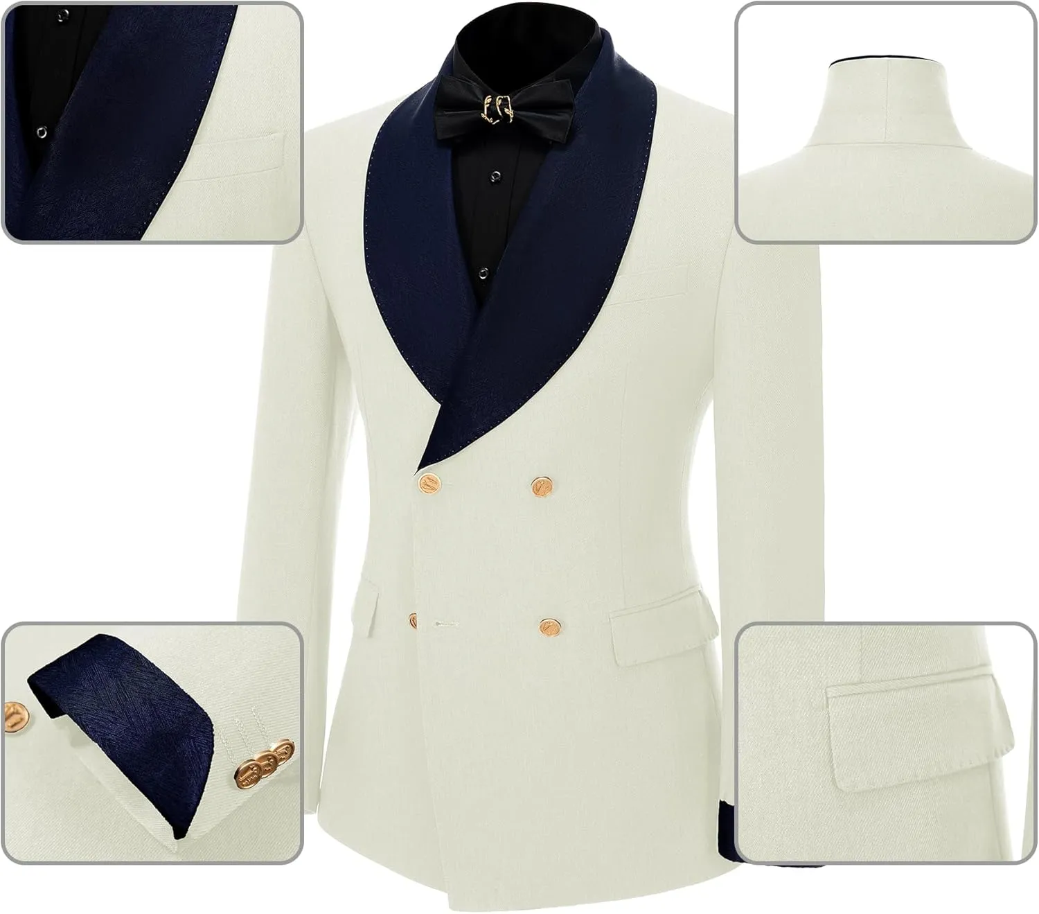 Mens Tuxedo Suits Slim Fit Double Breasted Wedding Suit for Men 2 Piece Navy Shawl Lapel Men's Formal Jacket Pants Set