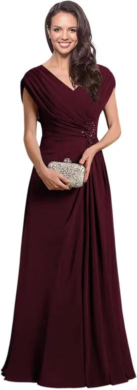 Miao Duo Women's Cap Sleeves Mother of The Bride Dress 2025 Chiffon Long Ruched A Line Formal Dresses YZTS122