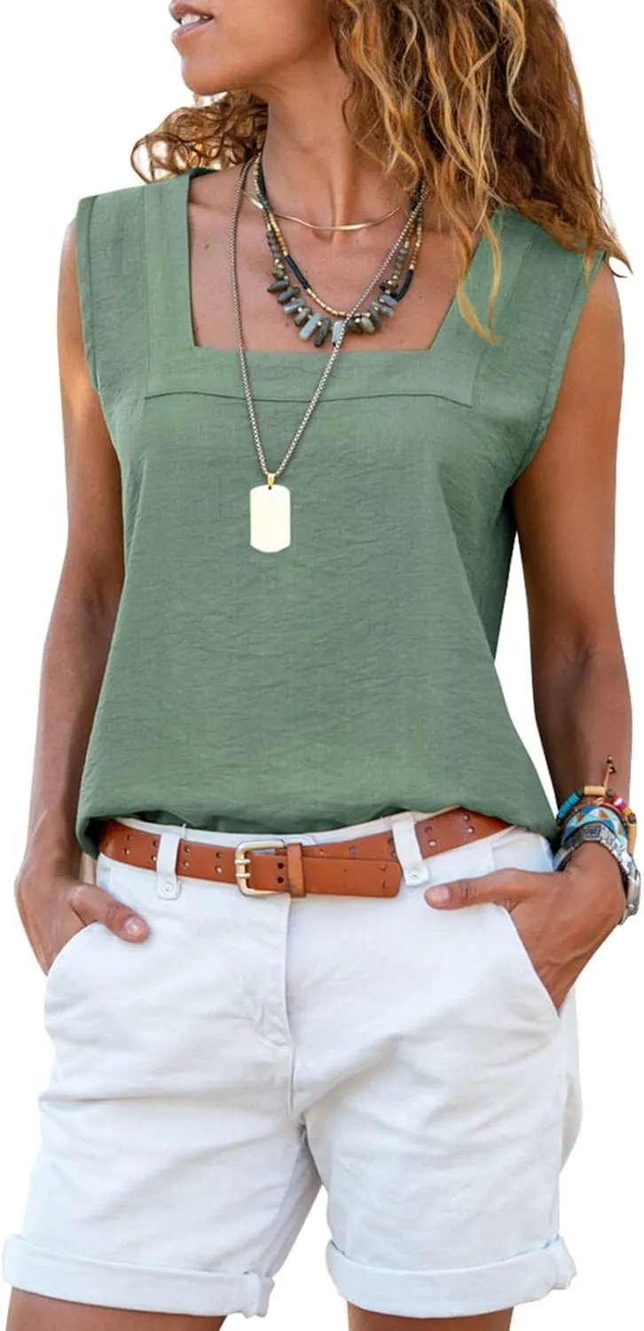 miduo Womens Square Neck Tank Tops Casual Loose Fit Tanks Sleeveless Shirts Blouses
