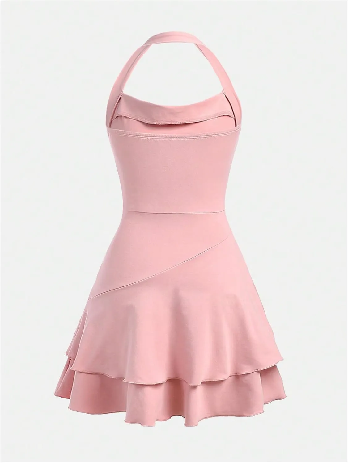Milumia Girl's Summer Backless Halter Short Dress Sleeveless Tiered Layered Mini Dresses