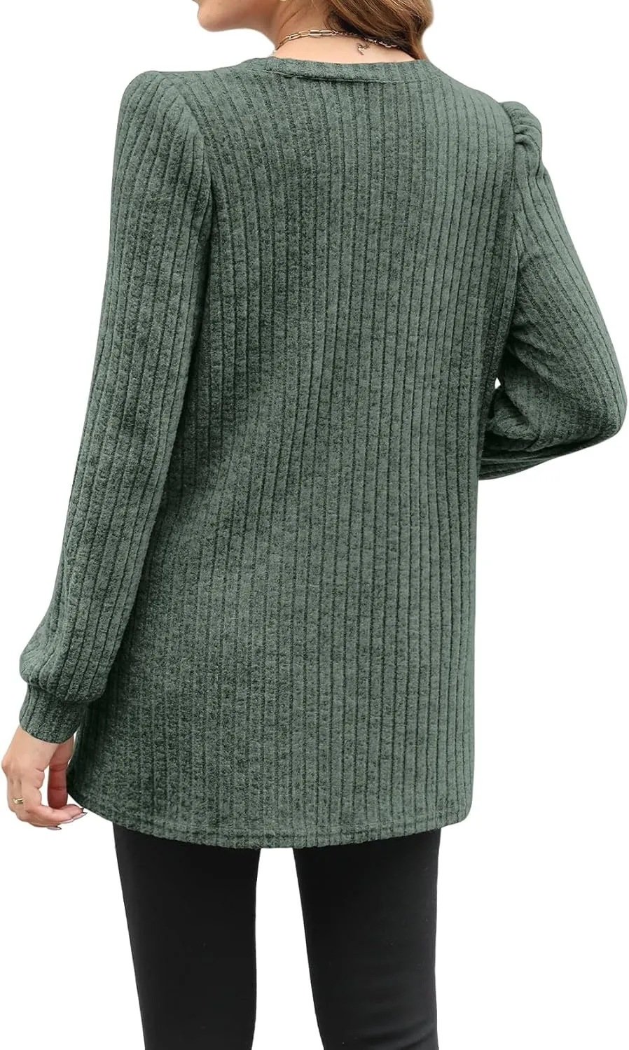 OFEEFAN Long Sleeve Shirts for Women Long Sweaters with Pockets Tunic Tops Loose Fit
