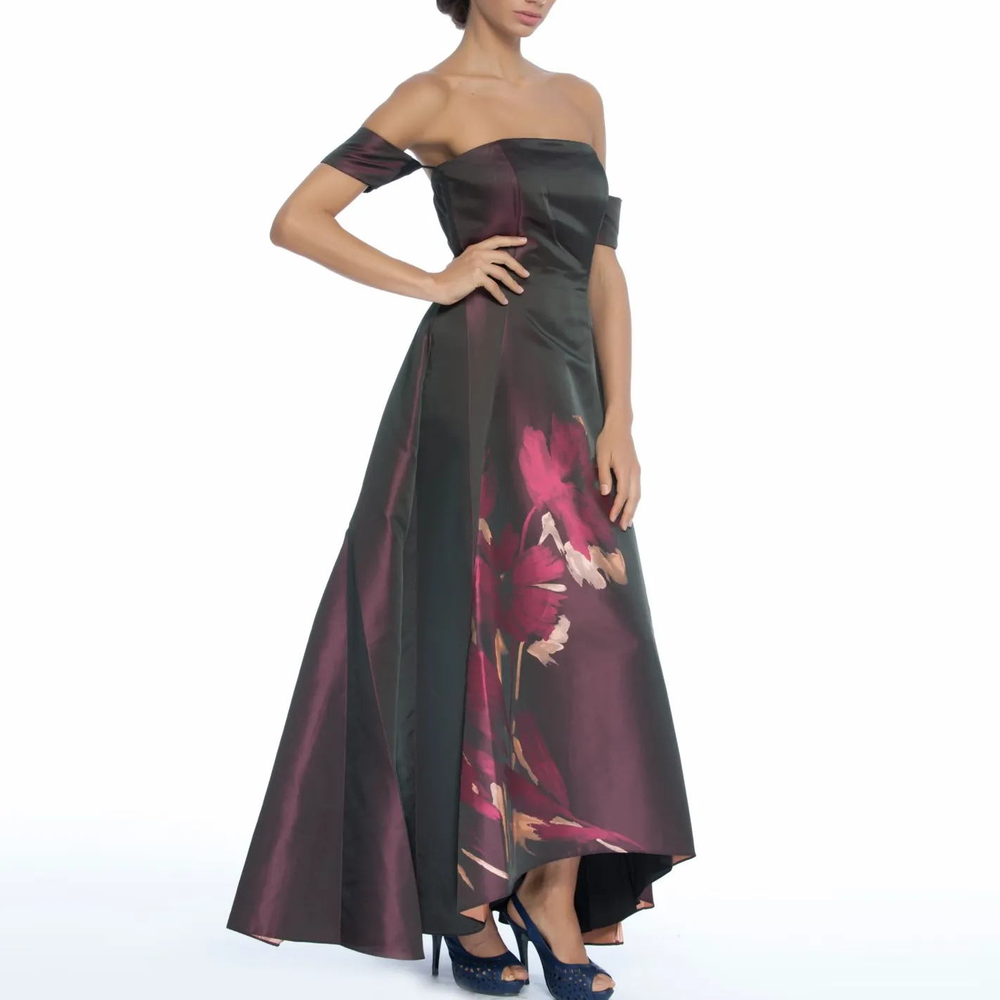Off Shoulder Placement Floral Evening