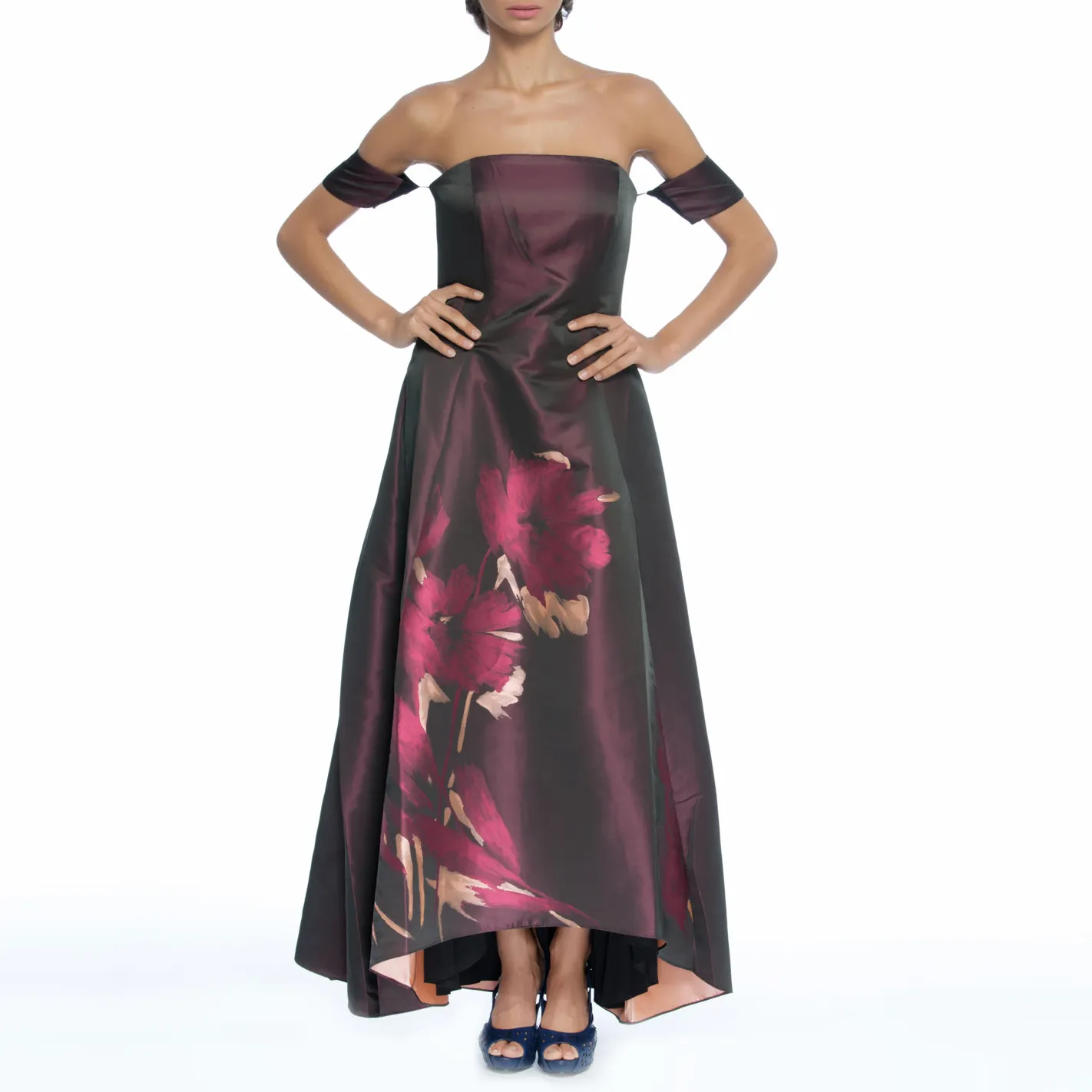 Off Shoulder Placement Floral Evening
