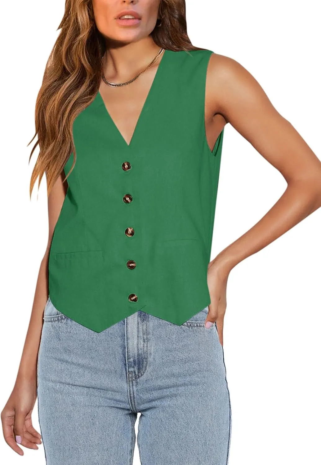 Orchidays Women's Business Button Up V Neck Vest Casual Fully Lined Sleeveless Jacket Waistcoat with Pocket
