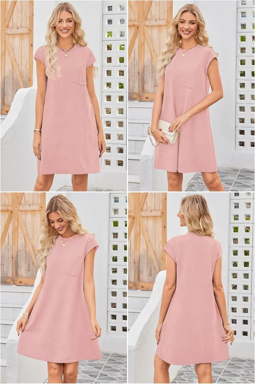 OUGES Women's 2025 Summer Mini Maternity Dress Cap Sleeve Casual Loose Basic T Shirt Dresses with Pockets