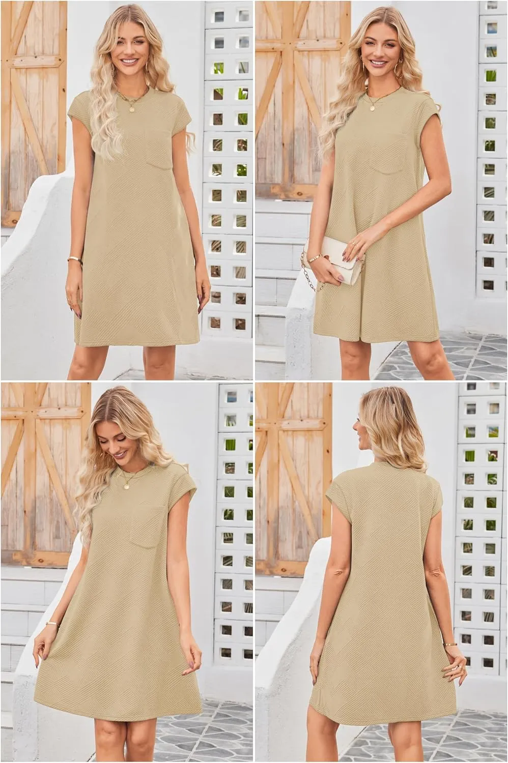 OUGES Women's 2025 Summer Mini Maternity Dress Cap Sleeve Casual Loose Basic T Shirt Dresses with Pockets
