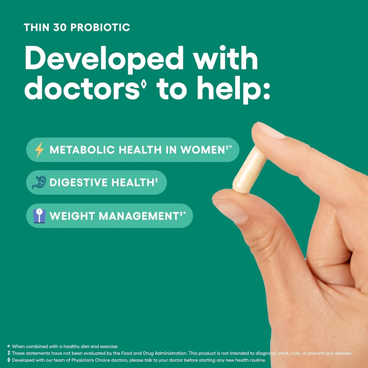 Physician's CHOICE Probiotics for Weight Management & Bloating - 6 Probiotic Strains - Prebiotics - Key ingredient Cayenne - Supports Gut Health - Weight Management for Women & Men - Green Tea - 30 CT