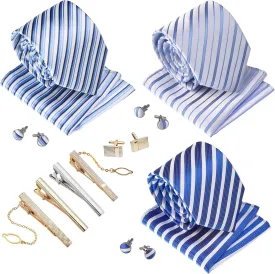 Premium Mens Gift Tie Set Silky Necktie Pocket Squares Tie Clips Cufflinks For Men