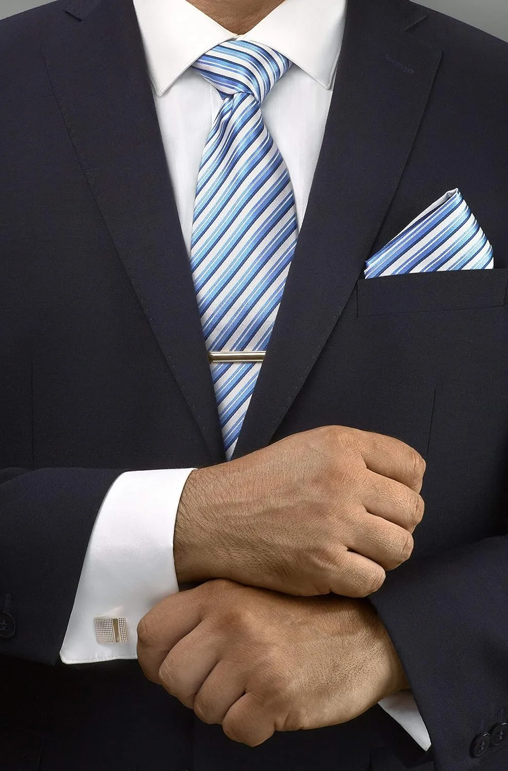 Premium Mens Gift Tie Set Silky Necktie Pocket Squares Tie Clips Cufflinks For Men