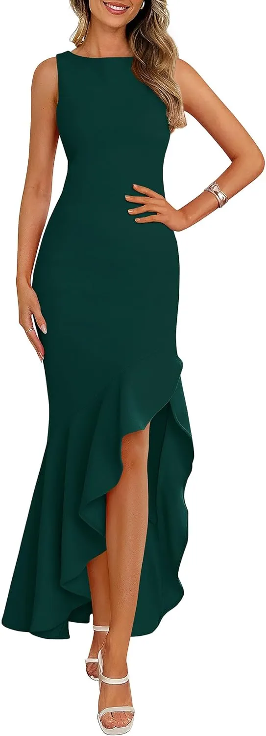 PRETTYGARDEN Wedding Guest Dresses for Women 2025 Summer Formal Gala Maxi Dress Ruffle Mermaid Cocktail Long Dresses