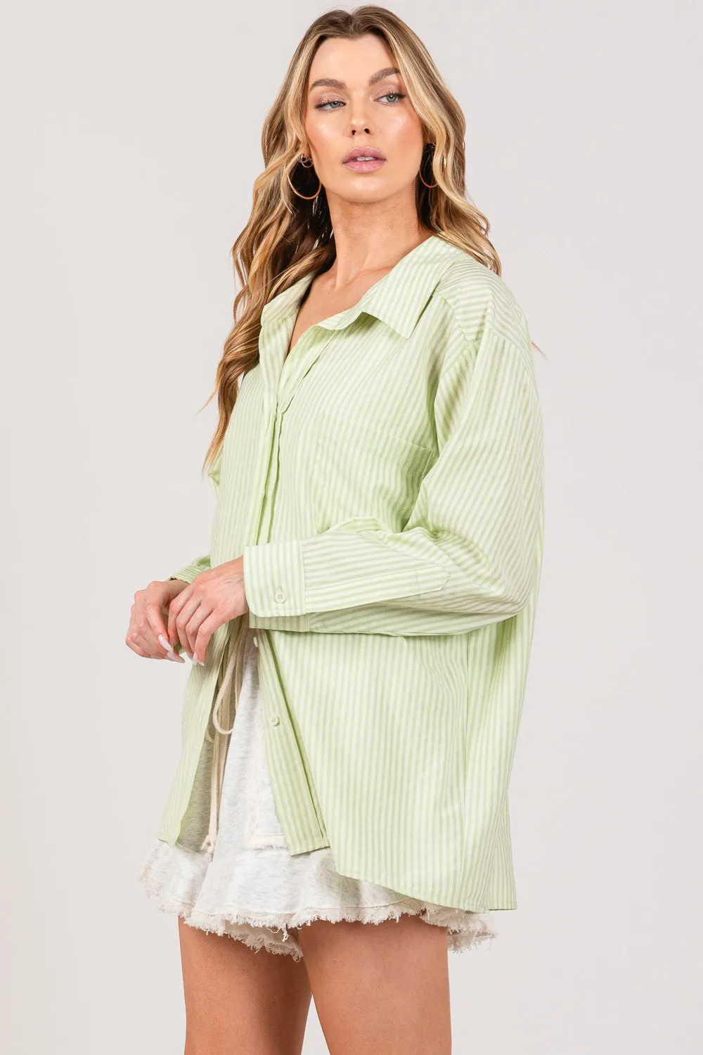 "SAGE   FIG" Striped Button Up Long Sleeve Shirt
