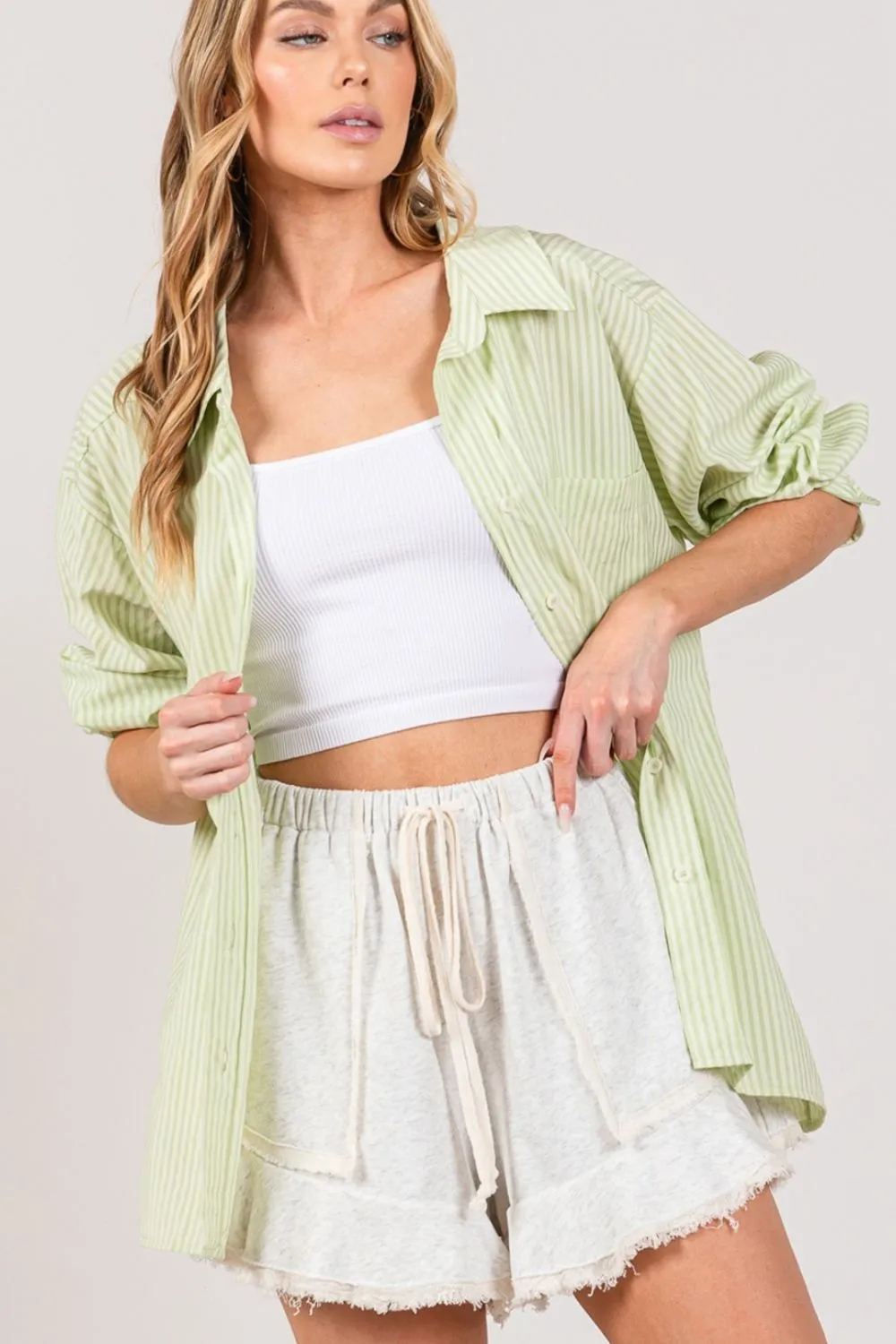 "SAGE   FIG" Striped Button Up Long Sleeve Shirt