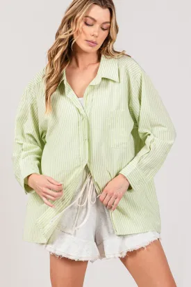 "SAGE   FIG" Striped Button Up Long Sleeve Shirt