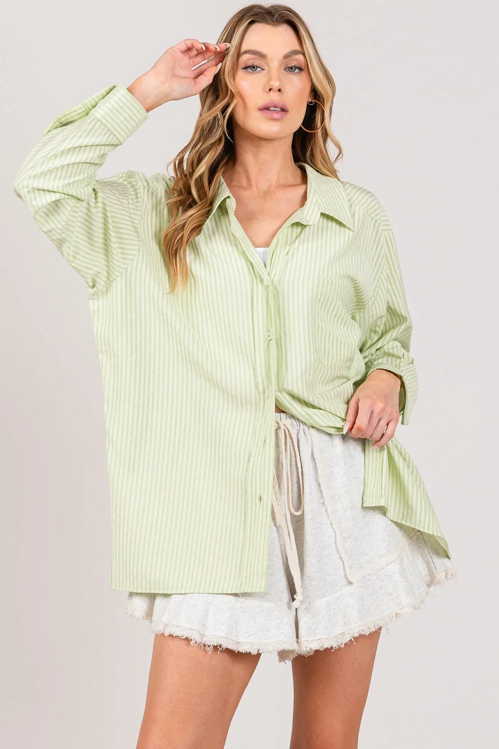 "SAGE   FIG" Striped Button Up Long Sleeve Shirt