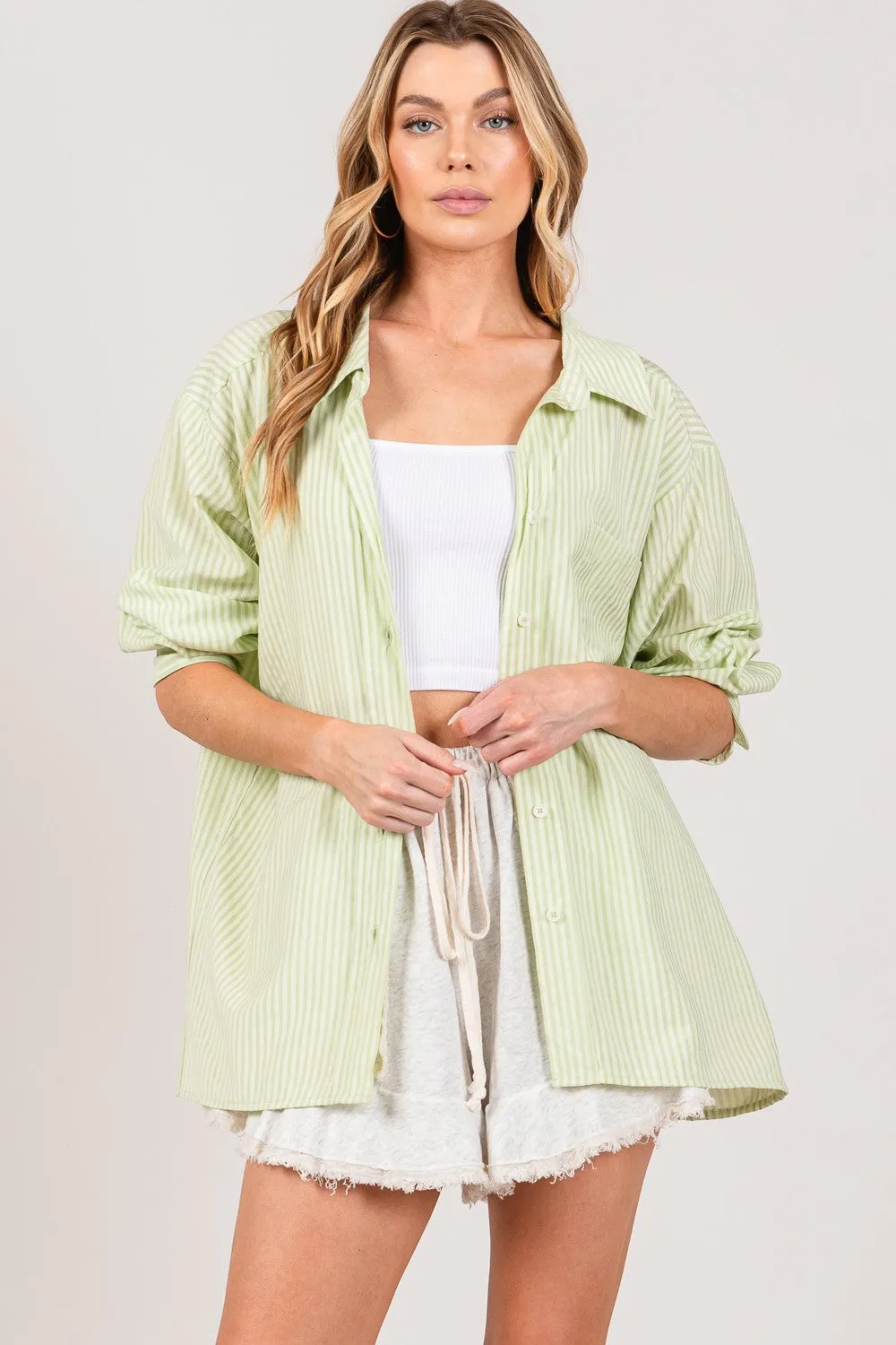 "SAGE   FIG" Striped Button Up Long Sleeve Shirt