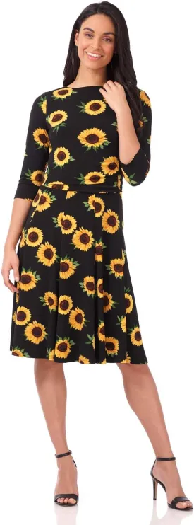 REKUCCI Women's Flippy Fit N' Flare Dress with 3/4 Sleeves