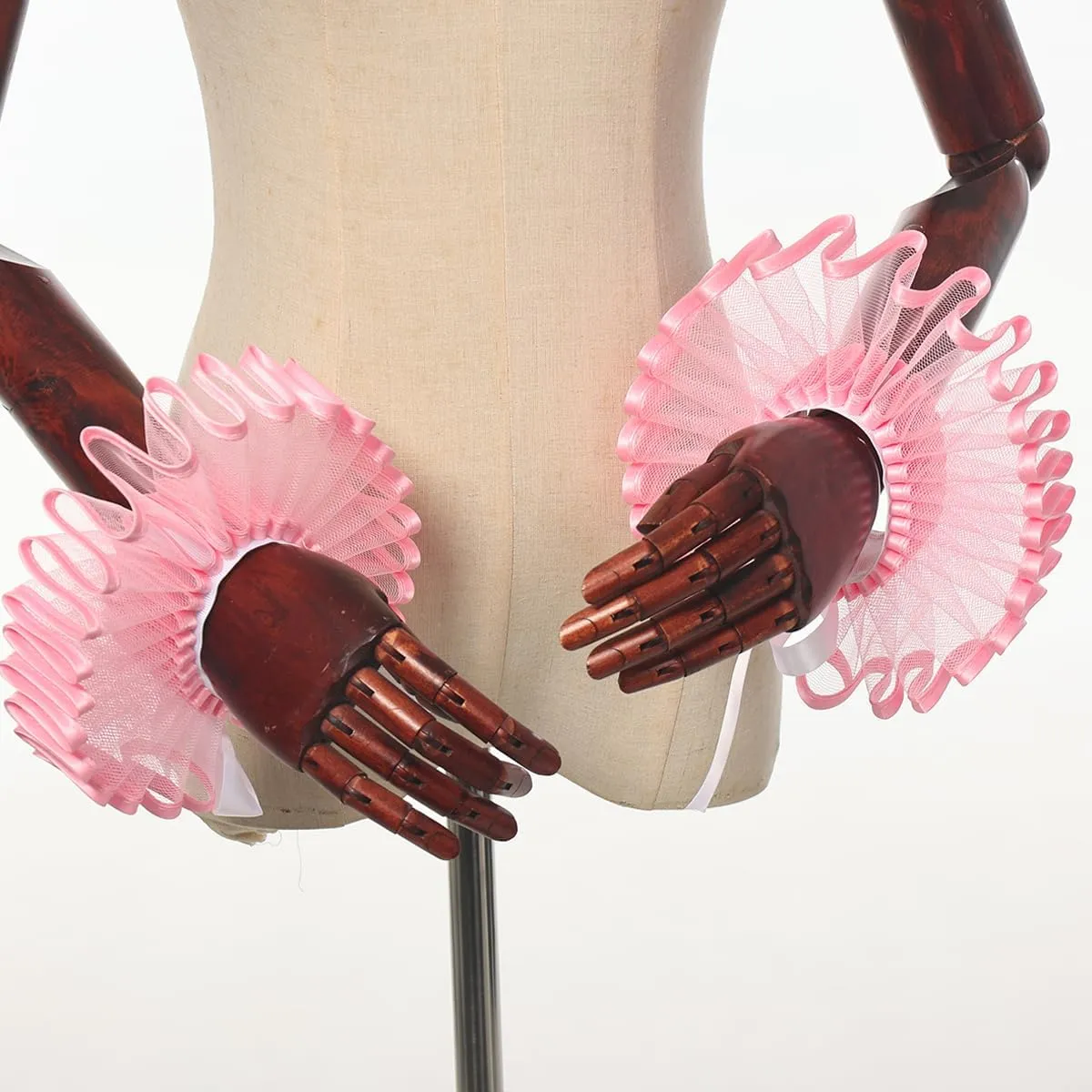 Renaissance Victorian Ruffle Collar and Wrist Cuffs Set Organza Colonial Clown Choker Neck Collar Cuff