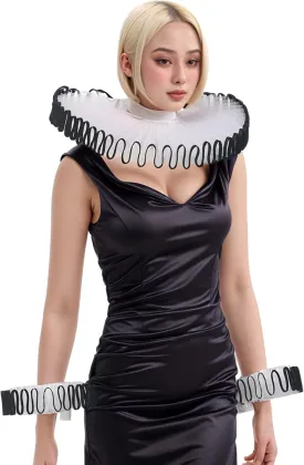 Renaissance Victorian Ruffle Collar and Wrist Cuffs Set Organza Colonial Clown Choker Neck Collar Cuff