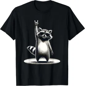 Retro Raccoon Rock Music Gift Men Kids Women Funny Raccoon T-Shirt