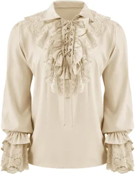 Runcati Mens Pirate Shirt Ruffle Renaissance Victorian Vampire Poet Shirts Steampunk Gothic Medieval Lace Costume