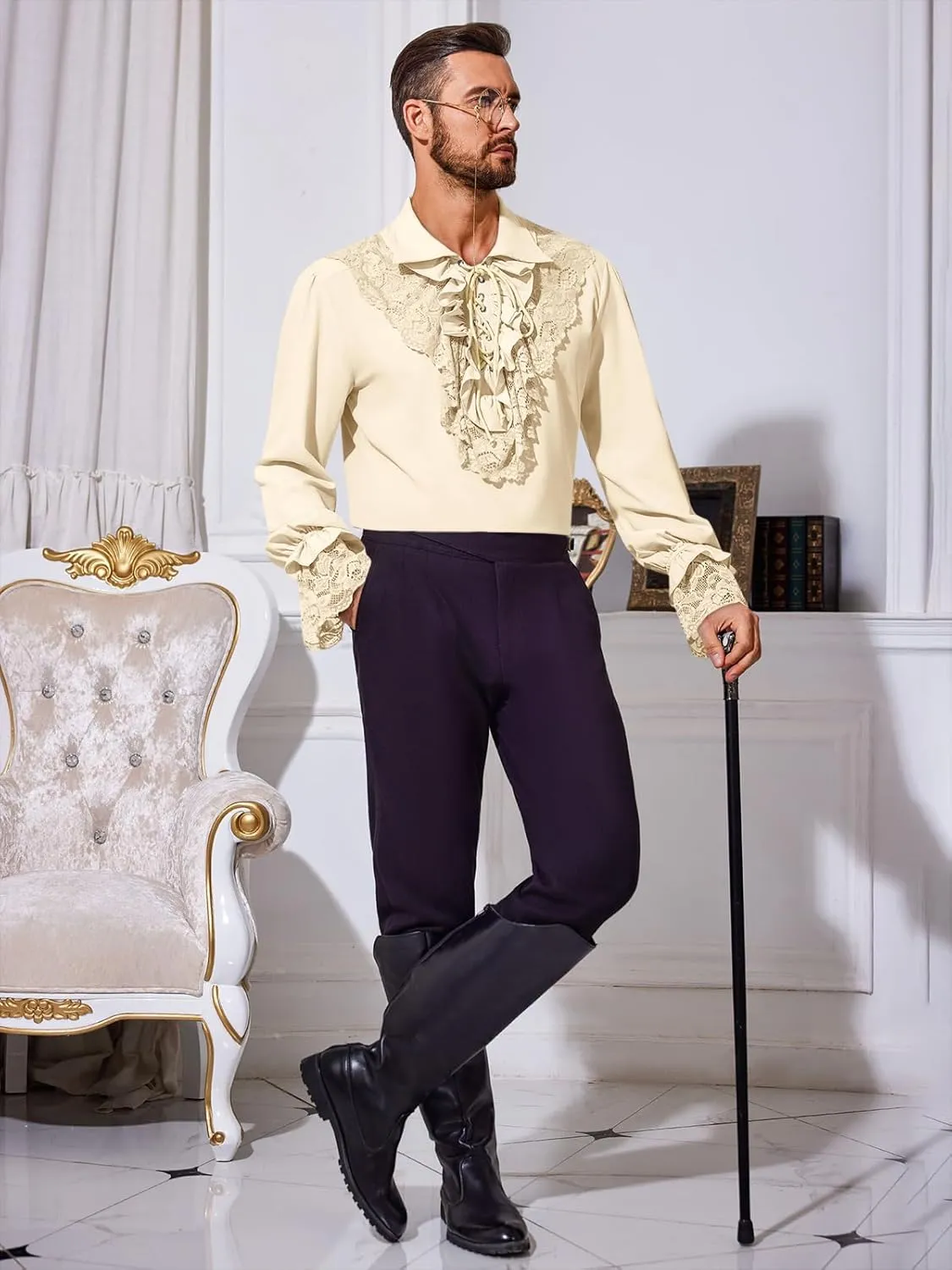 Runcati Mens Pirate Shirt Ruffle Renaissance Victorian Vampire Poet Shirts Steampunk Gothic Medieval Lace Costume