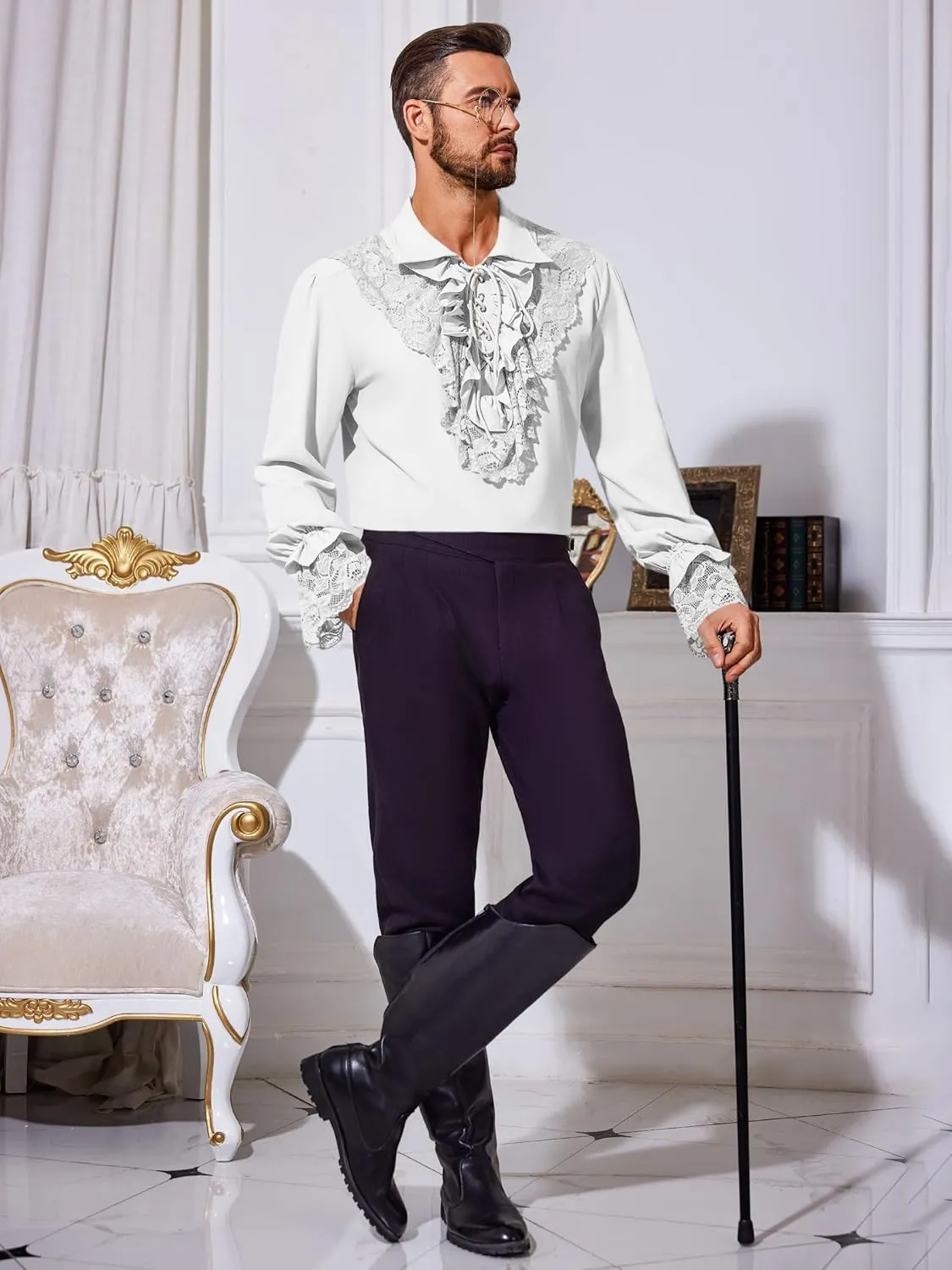 Runcati Mens Pirate Shirt Ruffle Renaissance Victorian Vampire Poet Shirts Steampunk Gothic Medieval Lace Costume
