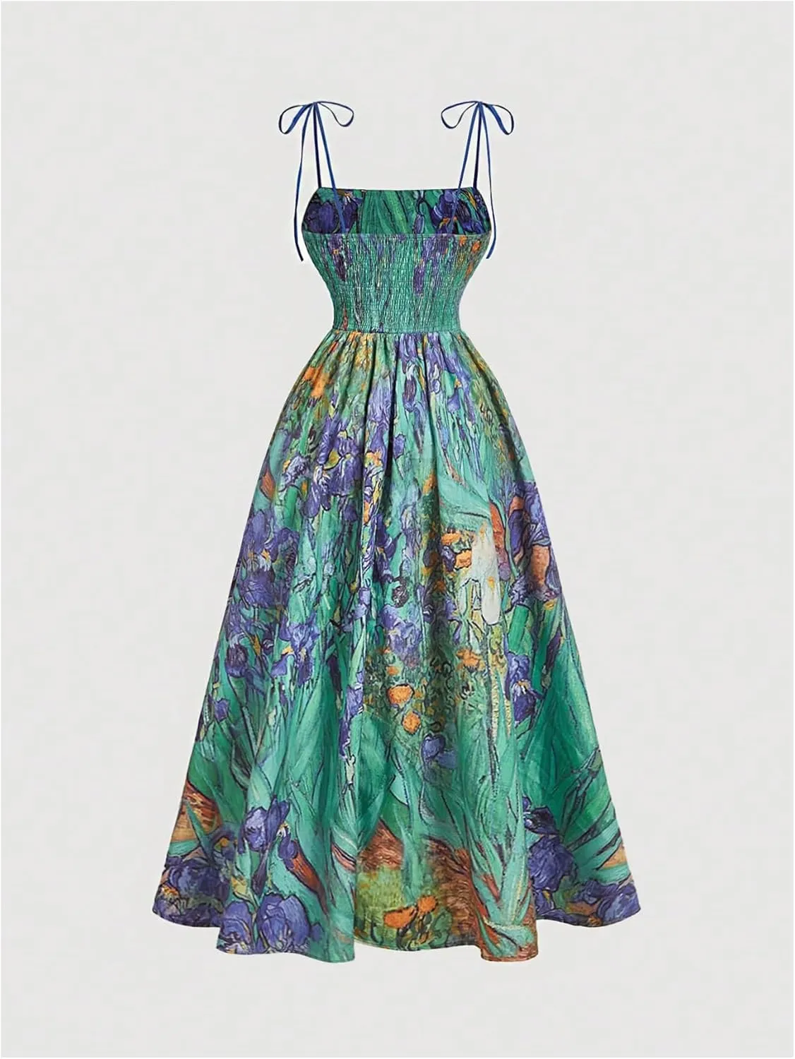 SHENHE Women's Floral Bustier Corset Dress Tie Shoulder Smocked Flowy Boho Long Dress Sundress