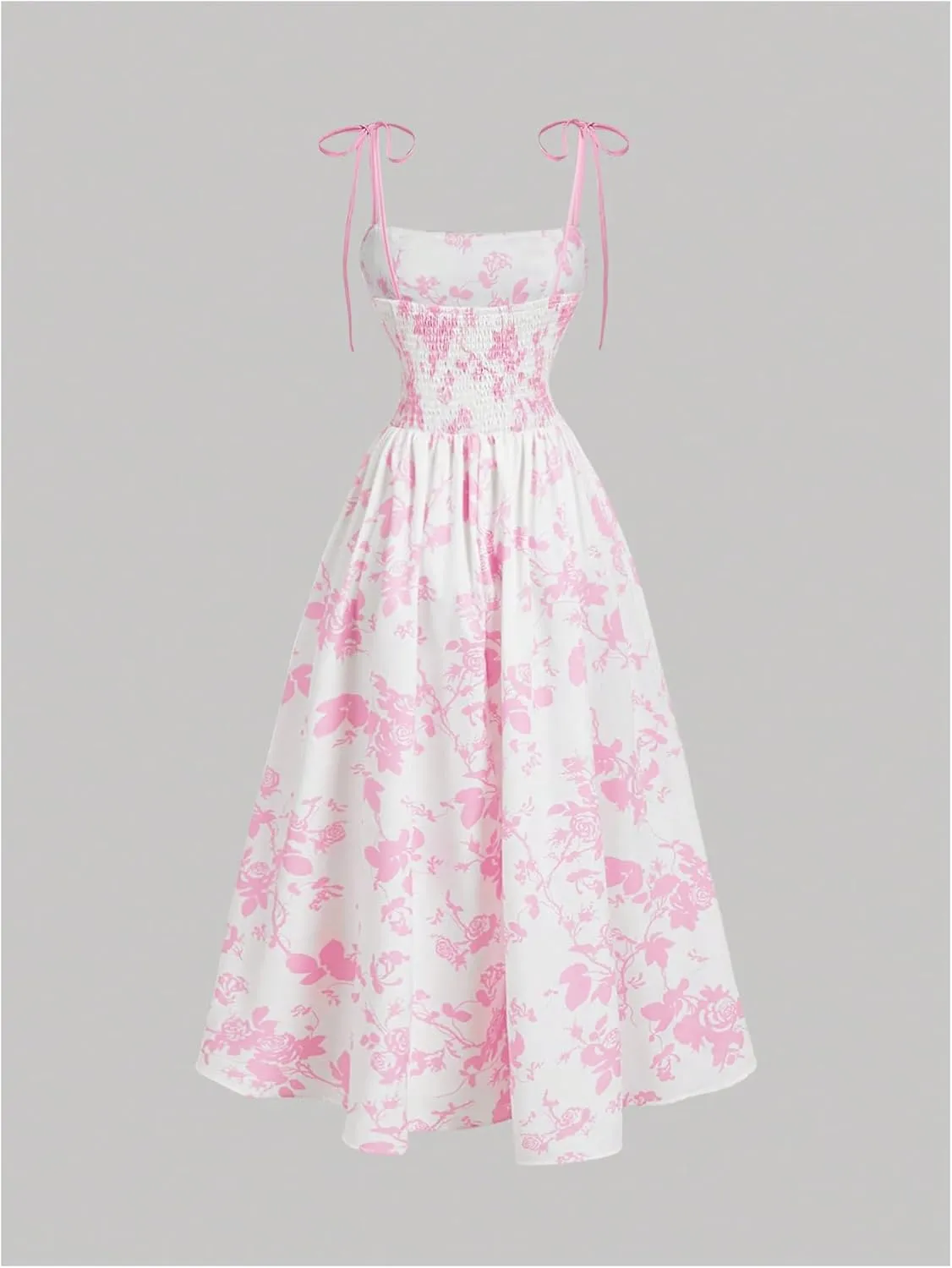 SHENHE Women's Floral Bustier Corset Dress Tie Shoulder Smocked Flowy Boho Long Dress Sundress