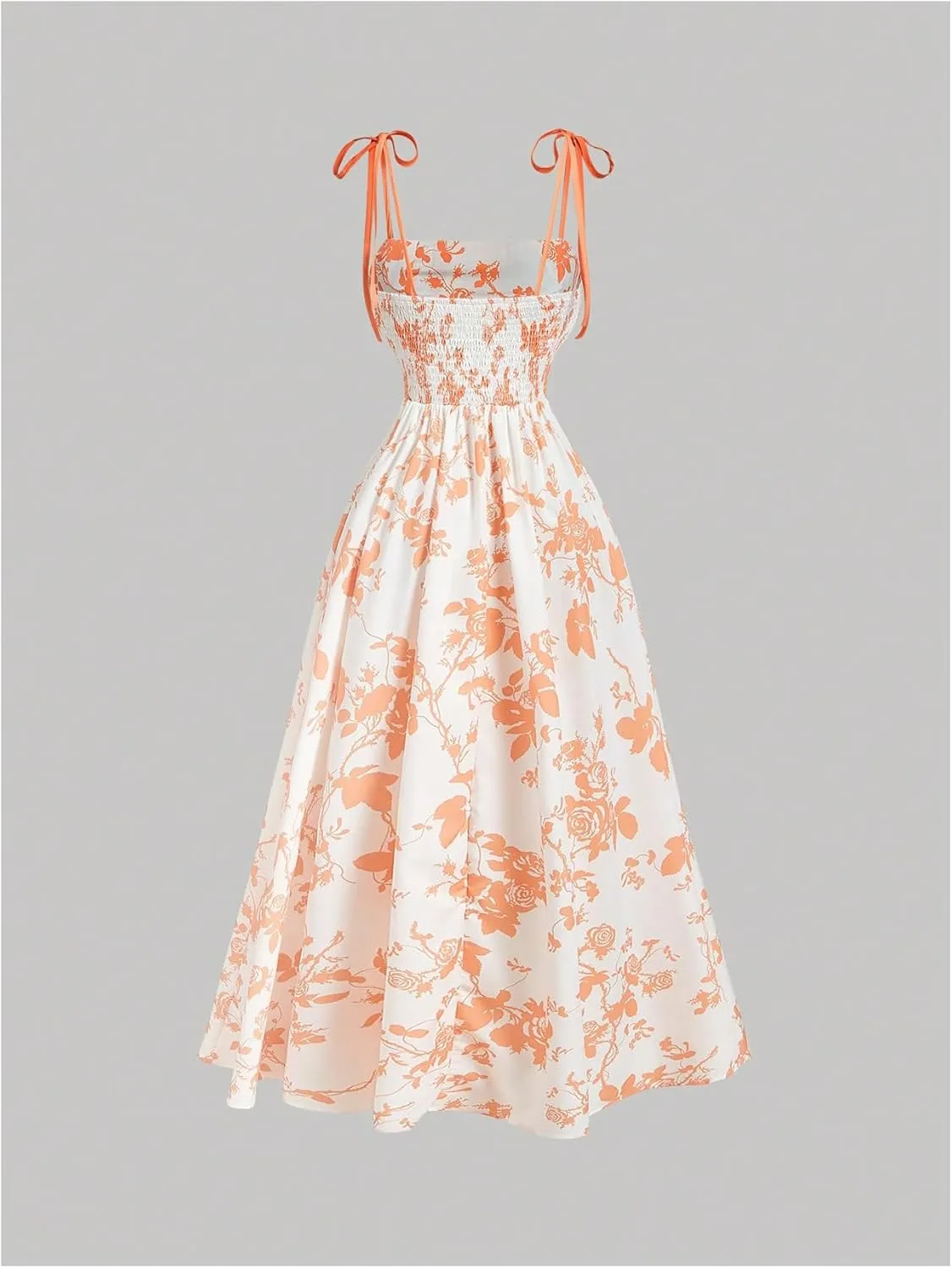 SHENHE Women's Floral Bustier Corset Dress Tie Shoulder Smocked Flowy Boho Long Dress Sundress