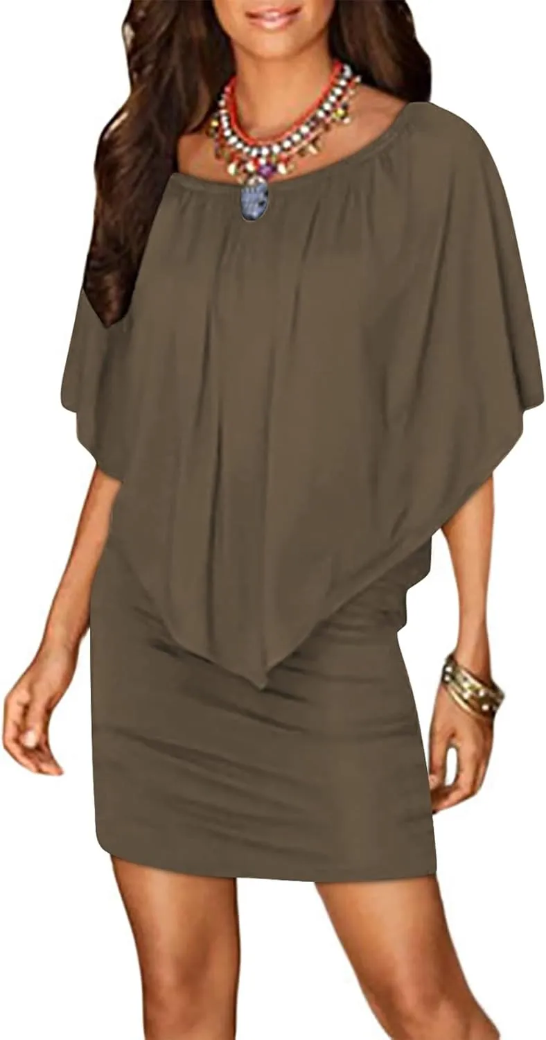 Sidefeel Women's Dresses Off Shoulder Ruffles Night Club Bodycon Mini Dress