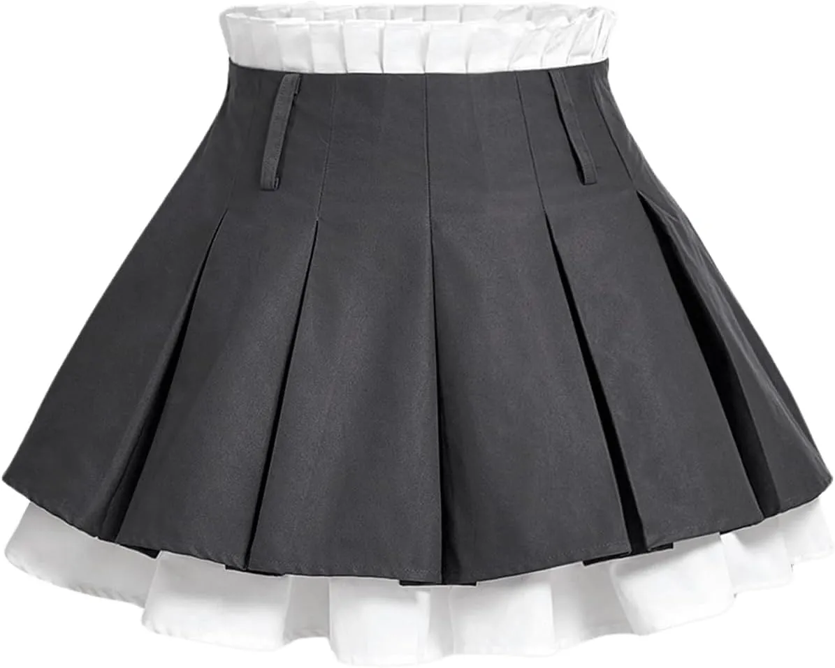 SOLY HUX Women's Mini Skirt Pleated High Waisted Layered A Line Color Block Casual Skirts