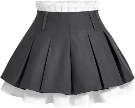 SOLY HUX Women's Mini Skirt Pleated High Waisted Layered A Line Color Block Casual Skirts