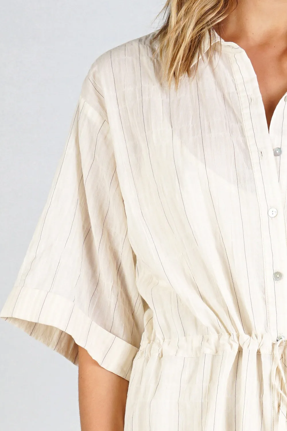Striped Button Up Collared Shirt Midi Dress