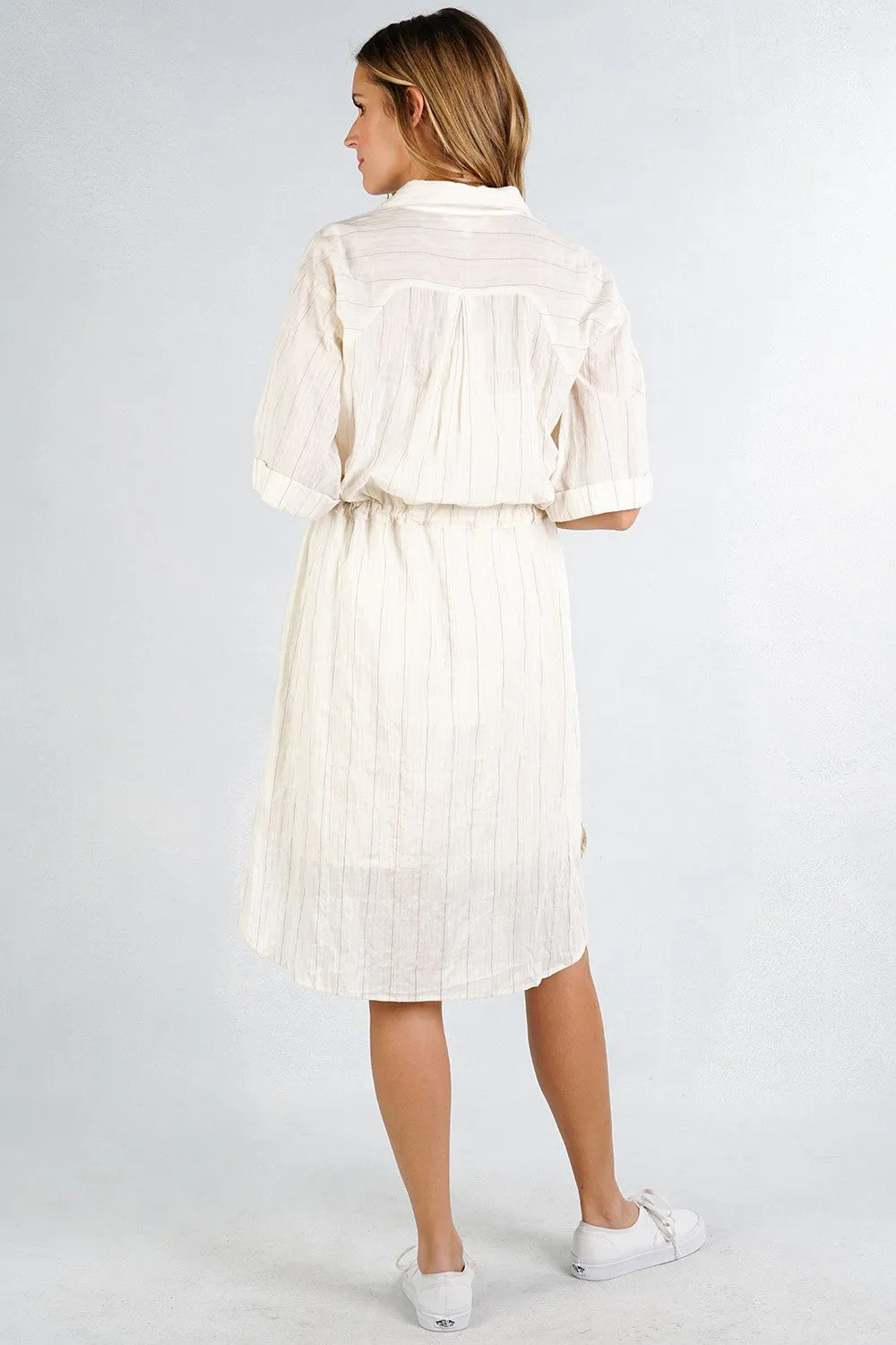 Striped Button Up Collared Shirt Midi Dress