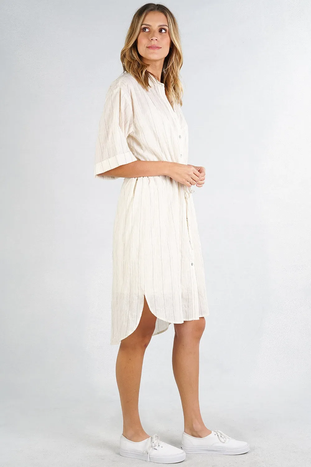 Striped Button Up Collared Shirt Midi Dress