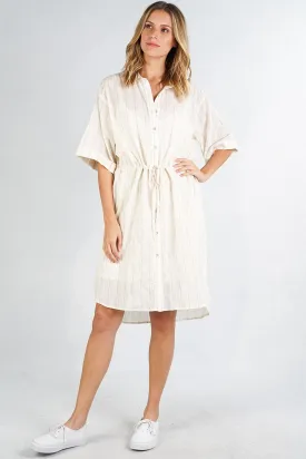 Striped Button Up Collared Shirt Midi Dress