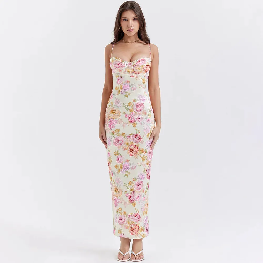 Suninheart Summer Spaghetti Strap Floral Print Party Dresses Elegant Maxi Bodycon Wedding Guest Holiday Dress New In Dress 2023