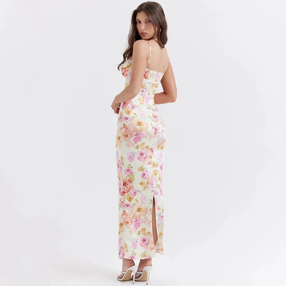 Suninheart Summer Spaghetti Strap Floral Print Party Dresses Elegant Maxi Bodycon Wedding Guest Holiday Dress New In Dress 2023