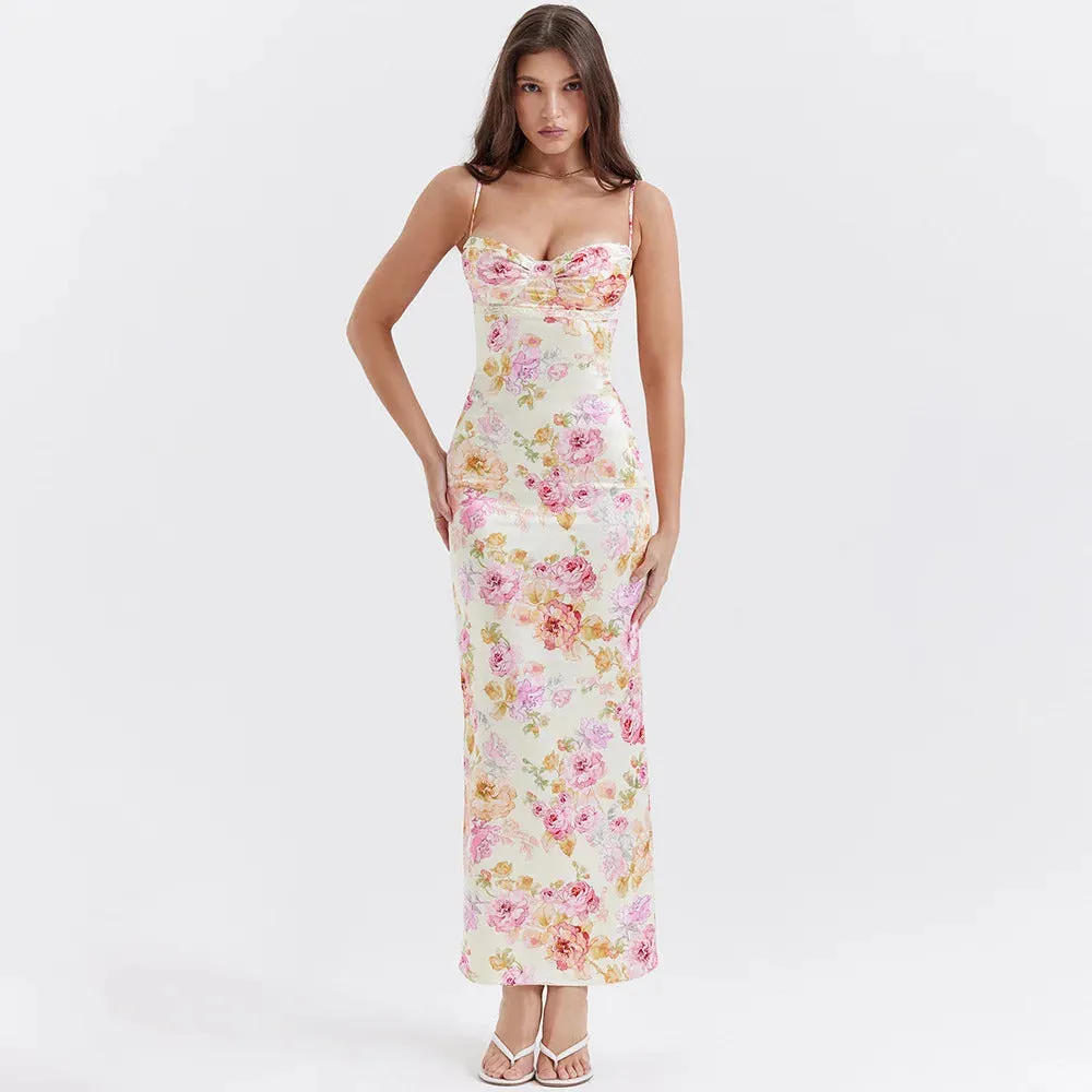 Suninheart Summer Spaghetti Strap Floral Print Party Dresses Elegant Maxi Bodycon Wedding Guest Holiday Dress New In Dress 2023