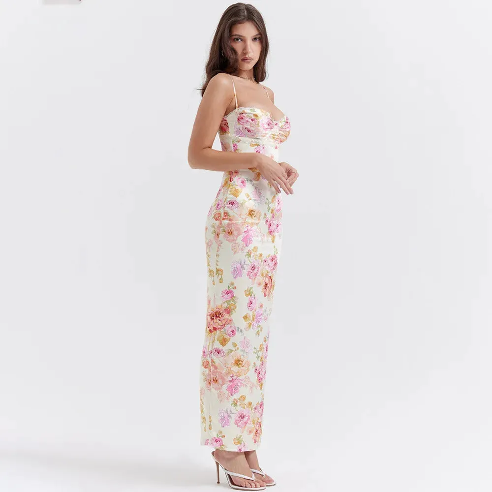 Suninheart Summer Spaghetti Strap Floral Print Party Dresses Elegant Maxi Bodycon Wedding Guest Holiday Dress New In Dress 2023
