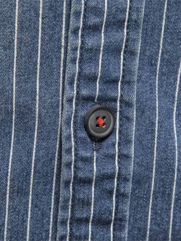 TEEK - Mens Heavy Washed Distressed Striped Denim Shirt
