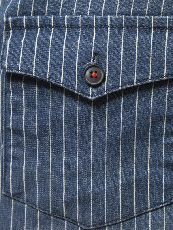 TEEK - Mens Heavy Washed Distressed Striped Denim Shirt