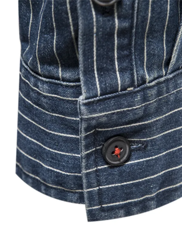 TEEK - Mens Heavy Washed Distressed Striped Denim Shirt