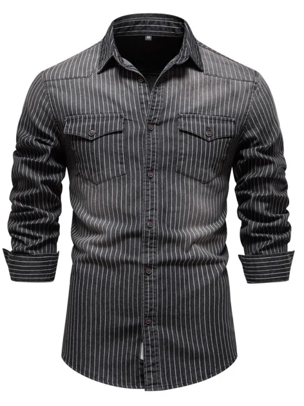 TEEK - Mens Heavy Washed Distressed Striped Denim Shirt