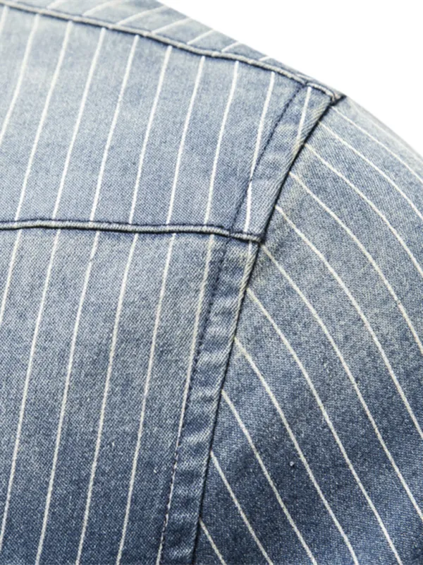 TEEK - Mens Heavy Washed Distressed Striped Denim Shirt